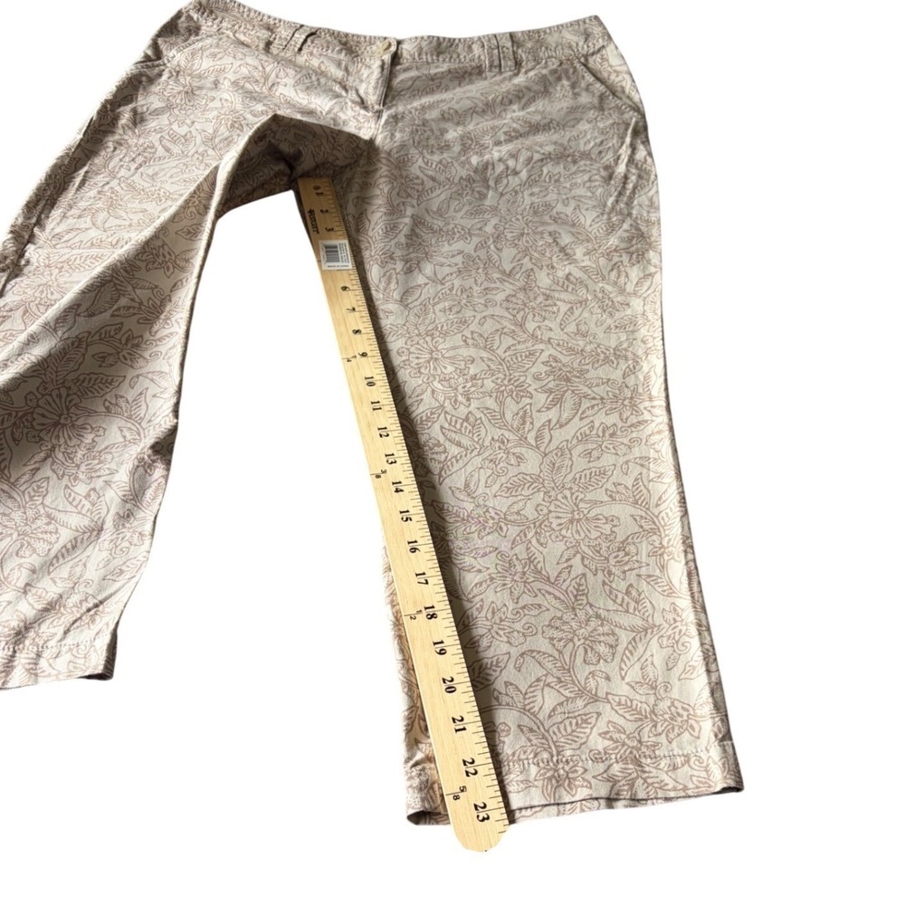 Tommy Bahama Womens 10 Tan Floral Cotton Crop Pants Straight Leg Tropical Leaf - Picture 2 of 9